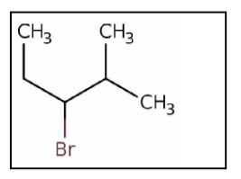 <p>What is the IUPAC name for the following compound?</p><p>A) isohexyl bromide</p><p>B) 3-bromo-4-methylpentane</p><p>C) 1-bromopropylpropane</p><p>D) 3-bromo-2-methylpentane</p><p>E) 2-methyl-3-bromopentane</p>