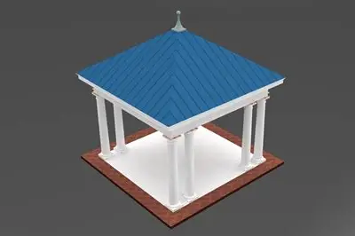 <p>a roof that’s shaped like a pyramid and is used to cover a square structure.</p>