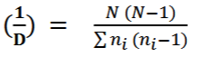<ul><li><p>The reciprocal of the Simpson index</p></li><li><p>0 means a population of 1</p></li></ul><p></p>