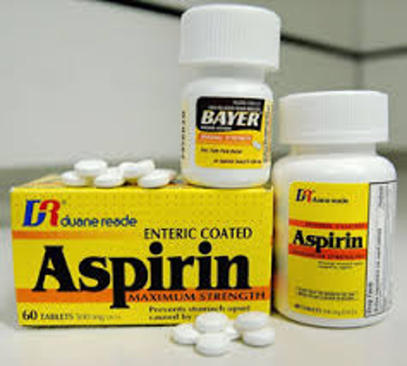 <p><strong>Brand: </strong>Bayer</p><p><strong>Class:</strong> NSAID, Anti-Platelet</p><p><strong>Drug Interactions:</strong></p><p><strong>1)</strong> <span class="bgP">Can lead to higher Lithium Levels</span></p><p><strong>2)</strong> <span class="bgP">Can lead to higher Methotrexate Levels</span></p><p><strong>Interaction: </strong><span class="bgP">Increased Risk of Bleeding with Coumadin</span></p><p><strong>Indication:</strong> Pain relief, Clot Prevention</p><p><strong>Schedule:</strong> OTC</p>
