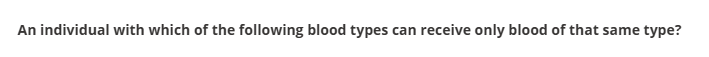 <p>Blood Types Overview: </p><p></p><p>Possible TEAS Exam Questions: </p><table style="min-width: 50px"><colgroup><col style="min-width: 25px"><col style="min-width: 25px"></colgroup><tbody><tr><th colspan="1" rowspan="1"><p>#</p></th><th colspan="1" rowspan="1"><p>Question</p></th></tr><tr><td colspan="1" rowspan="1"><p>1</p></td><td colspan="1" rowspan="1"><p>Which blood type can receive blood only from the same blood type?</p></td></tr><tr><td colspan="1" rowspan="1"><p>2</p></td><td colspan="1" rowspan="1"><p>What antigens are present on type AB blood?</p></td></tr><tr><td colspan="1" rowspan="1"><p>3</p></td><td colspan="1" rowspan="1"><p>Why can type O blood be given to any other blood type?</p></td></tr><tr><td colspan="1" rowspan="1"><p>4</p></td><td colspan="1" rowspan="1"><p>Which antibodies are found in the plasma of type A blood?</p></td></tr><tr><td colspan="1" rowspan="1"><p>5</p></td><td colspan="1" rowspan="1"><p>Who is the universal recipient of blood?</p></td></tr><tr><td colspan="1" rowspan="1"><p>6</p></td><td colspan="1" rowspan="1"><p>Why can't a person with type O blood receive type A blood?</p></td></tr><tr><td colspan="1" rowspan="1"><p>7</p></td><td colspan="1" rowspan="1"><p>Which blood type contains no A or B antigens on red blood cells?</p></td></tr></tbody></table><p></p>