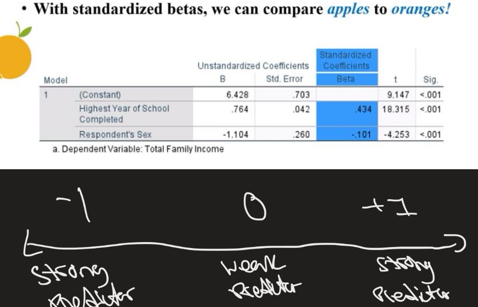 <p>Compares the strength of the IVs on the same standardized scale</p>