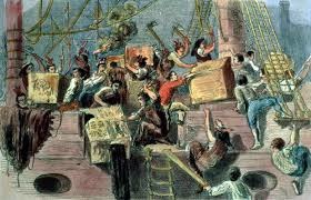 <p>a protest against the tea tax. Sons of Liberty threw 342 chests of tea into Boston&apos;s harbor.</p>