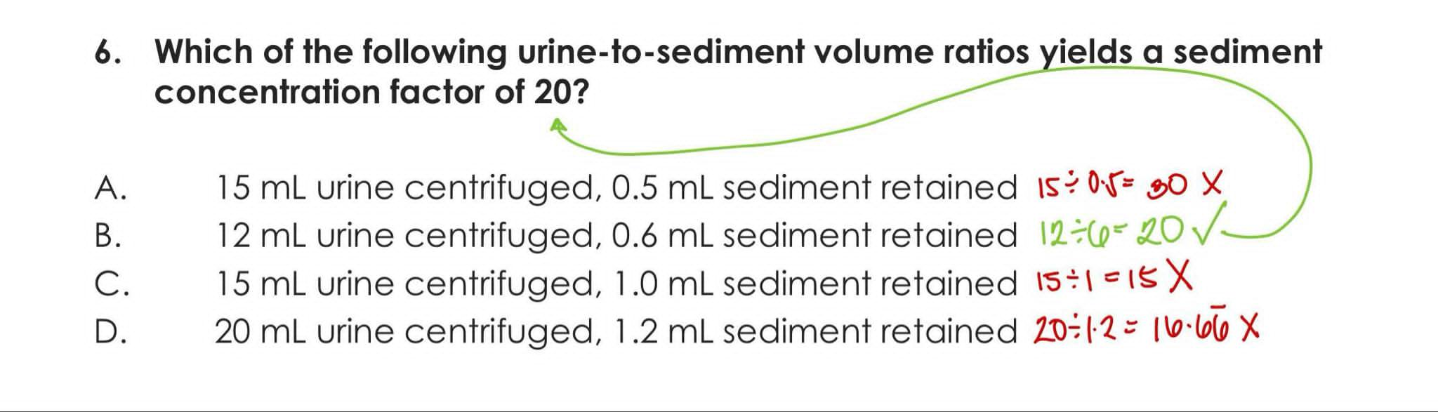 <p>Initial <span style="color: red"><strong>Urine Volume</strong></span> / the <span style="color: red"><strong>sedimen volume</strong></span></p>