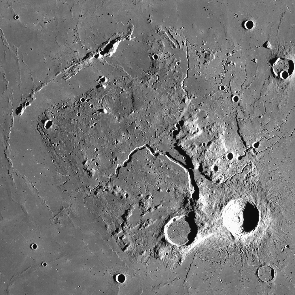 <p><span>What process formed these sinuous valleys?</span></p><p><span>A. </span>Erosion by running&nbsp;water during the wet part of the Moon's history.</p><p><span>B. </span>The eruption of lava flows.</p><p><span>C. </span>Lithospheric faulting.</p><p><span>D. </span>Melting of ground ice.</p>