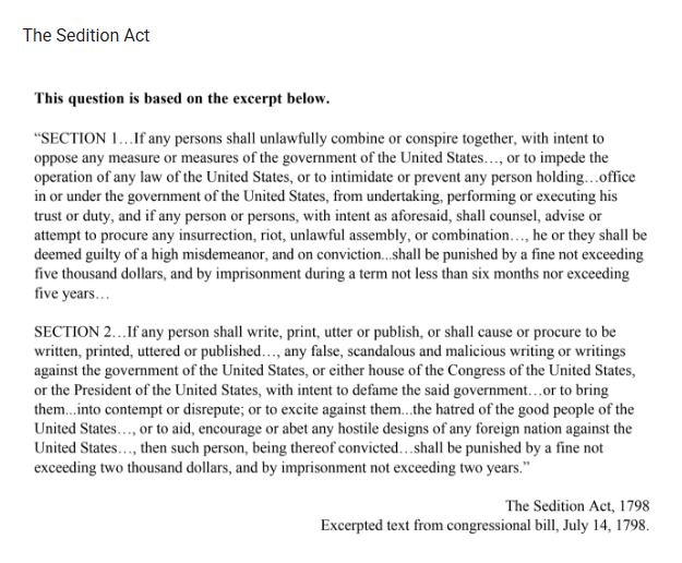 <p>The legislation above was passed in response to which of the following challenges?</p><p><br></p>