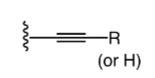 <p>two carbons triple bonded, last carbon with additional bond</p>