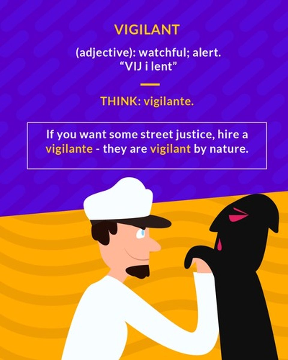 <p>(adj.) wide-awake, alert, watchful</p>