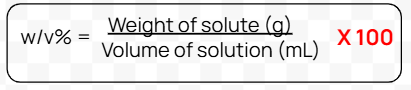 <ul><li><p>shows the weight of the solute in the total volume of solution</p></li></ul><p></p>