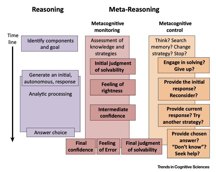 <p>processes that monitor the progress of our reasoning and problem-solving activities, regulate time and effort devoted to them - memorization and knowledge retrieval</p><ul><li><p>monitoring and control aspects</p></li></ul><p></p>