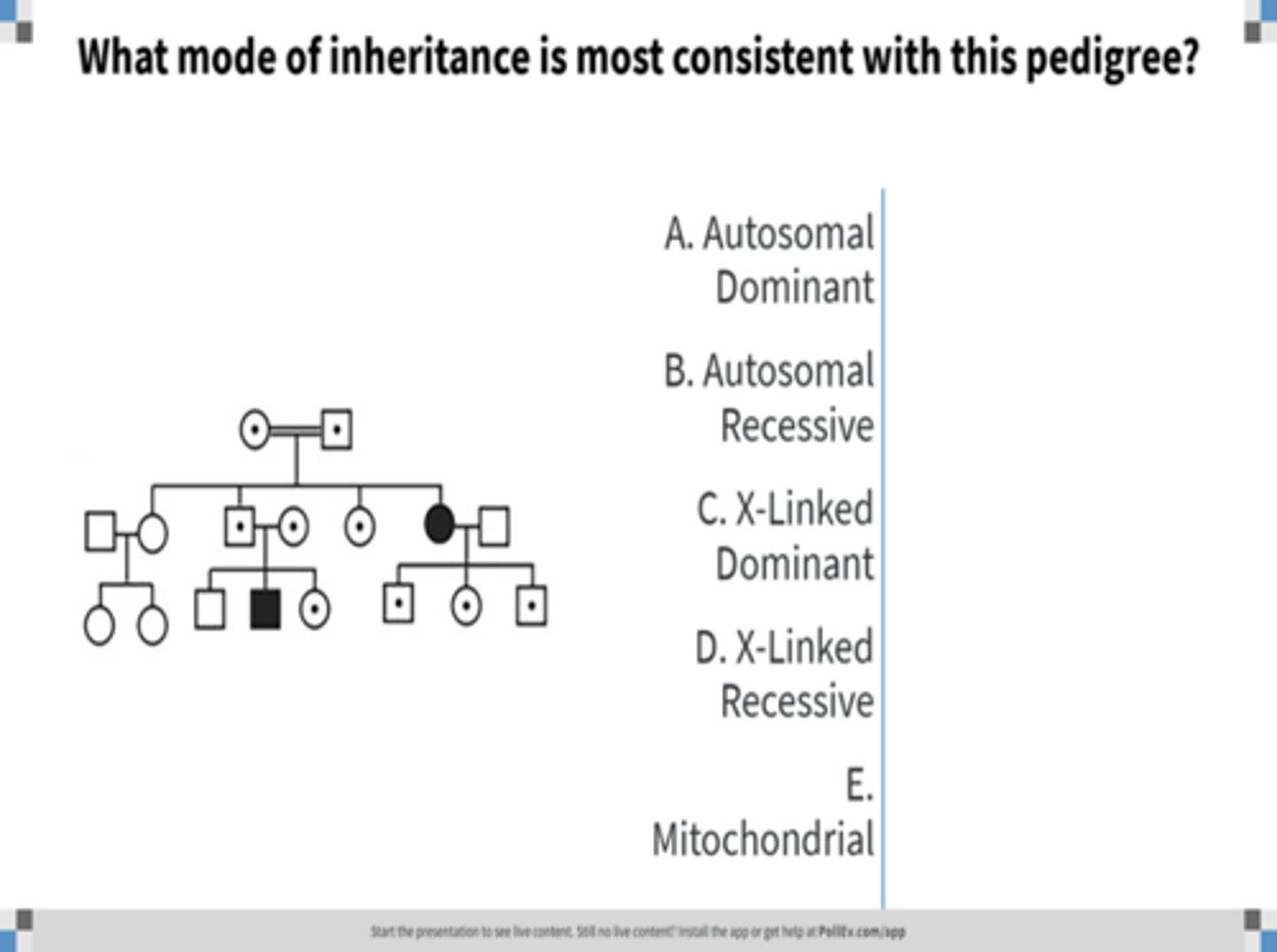 <p>Identify the pattern of inheritance:</p>