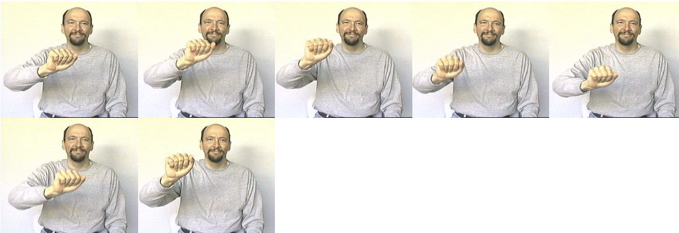 <p>“a” handshape in circular motion, can be one or two hands</p>