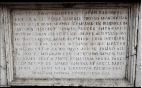 <p>Architect: <span>Giovanni Battista Bertani</span></p><p>Name: <span>Casa del Bertani[&nbsp;Detail of a stonepanel from the façade inscribed with quotations from Vitruvius.]</span></p><p>Location: <span>Mantua</span></p><p>Year: <span>1556</span></p>