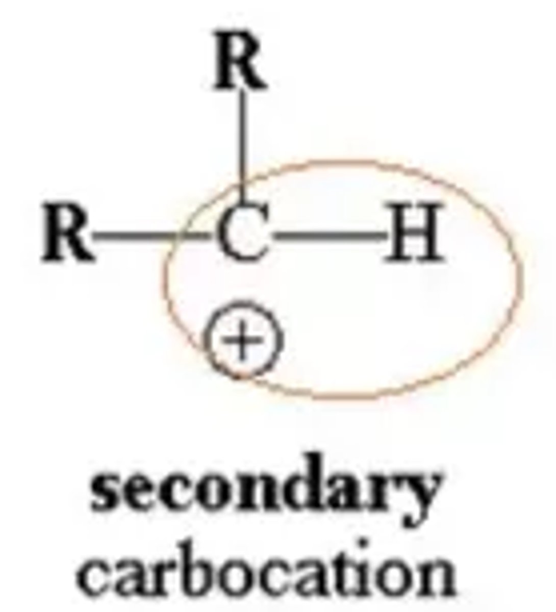 <p>The positive carbon atom is attached to two alkyl groups</p>