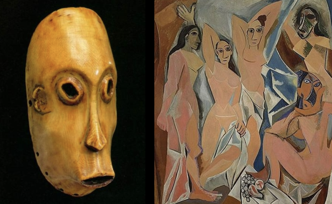 <p>African Zimba Mask, and Les Demoiselles D’Avignon, 1907.</p>