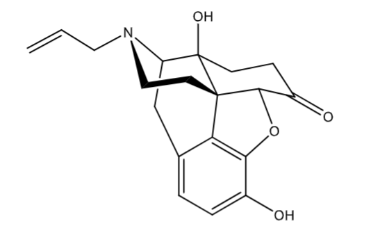 <p>pure opioid antagonist</p><p>t ½ plasma = 30-81 min</p><p>Tx opioid OD</p><p>orally ineffective (1st pass effect, glucuronidation)</p><p>Narcan, Evzio, Zimhi</p><p>nasal spray, auto-injectable, injection</p>