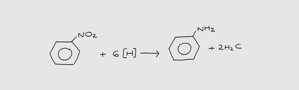 <p>nitrobenzene → phenylamine</p>