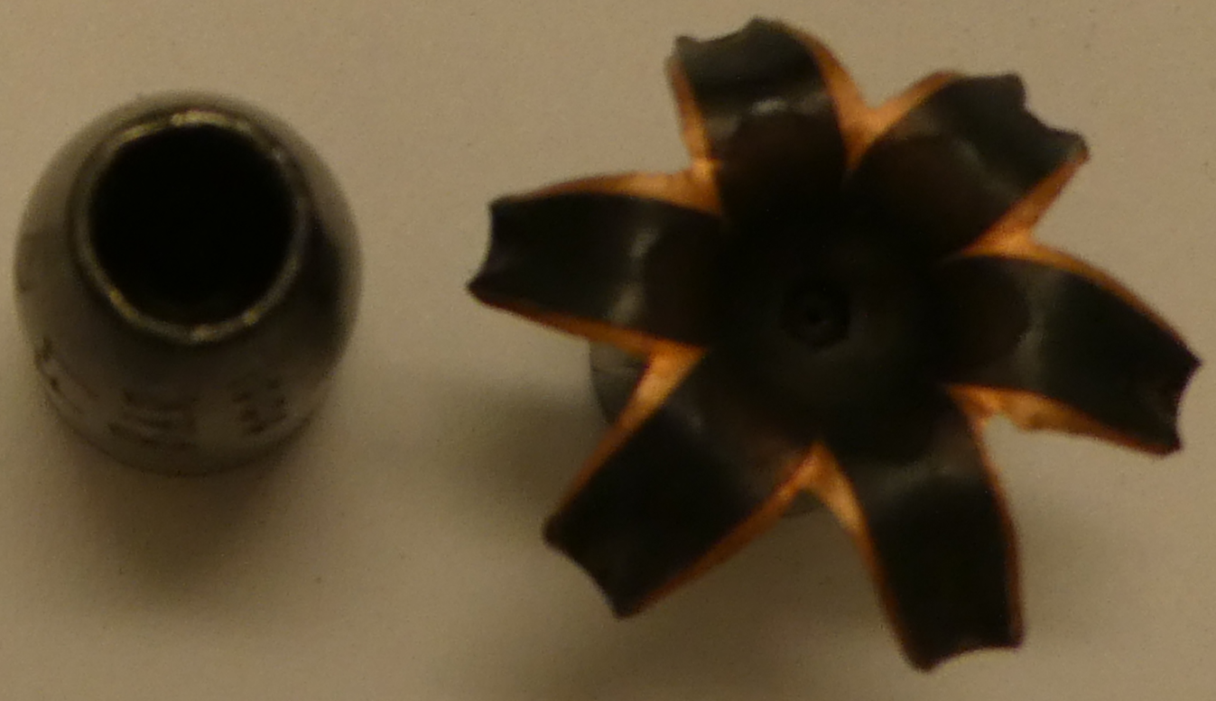<p>The bullet of which cartridge is shown in this photo?</p>
