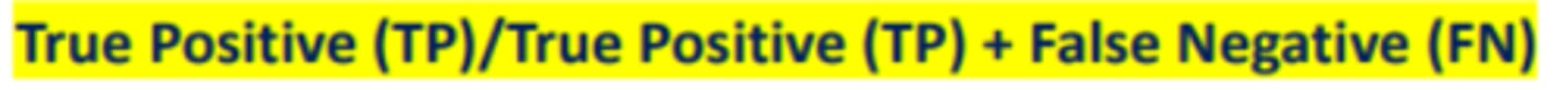 <p>ability of a test to correctly identify a patient as having the condition.</p>