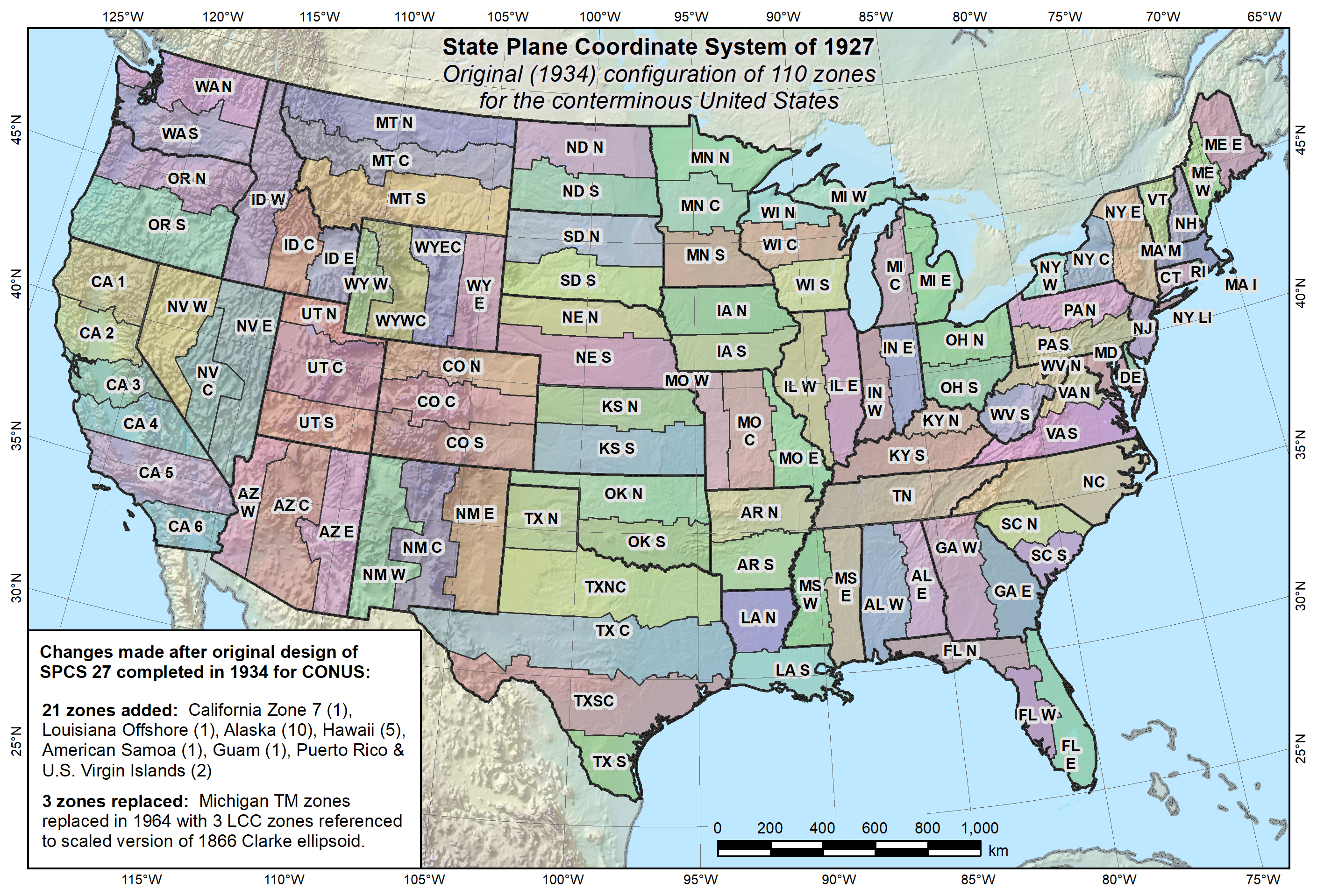<p>a grid-based system for determining coordinates of locations within the United States</p><p>-zones are formed by following state or county<br>boundaries. Depending on the shape and size, a state is often<br>divided into multiple zones.<br>• Each of the zones has its own baseline and its own<br>principal meridian.<br>• Measurements are made in feet or meters using the NAD83<br>datum.</p>