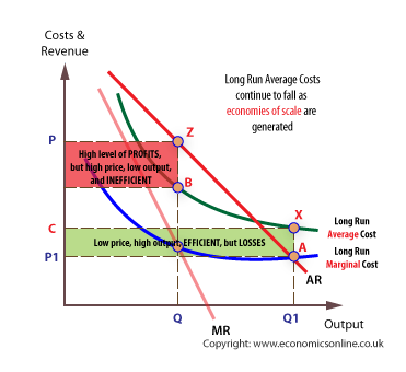 <p>sunk costs are high so economies of scale is constant</p>