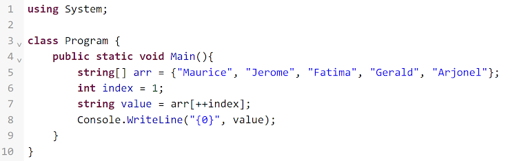 <p><span>Identify the output of the given codes in each item. Please remember, they are case-sensitive</span></p>