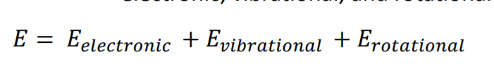 <p>molecules</p><p>electronic, vibrational and rotational data</p>