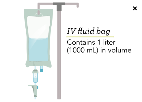 <p><span>This IV fluid bag contains 1 liter or 1000 milliliters (mL). </span></p><p><span>Nurses commonly convert this unit of measureme</span>nt.</p><p>*<span>The prefix milli- on milliliter represents one-thousandth of 1 liter. Milliliters are commonly used to measure medication dosages and intake or output.</span></p>