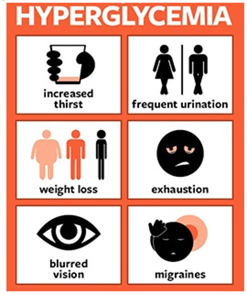 <p>hyperglycemia, which is dangerous long term but not fast onset and takes a while to build up </p>