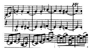 <p>Same articulation as earlier sections with mainly staccato notes.</p><p>However there are more slurred notes. They are in pairs.</p>