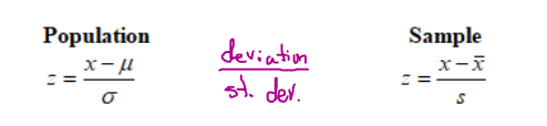 <ol><li><p>The value minus the mean</p></li><li><p>Divided by the standard deviation </p></li></ol><p></p>