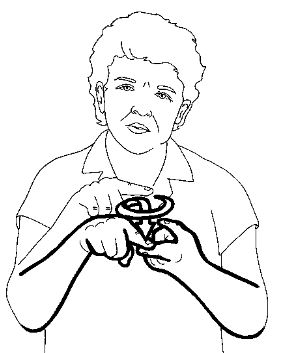 Hold your non-dominant hand still with
your index finger extended, and then circle
it with your other index finger, ending with
both index fingers touching