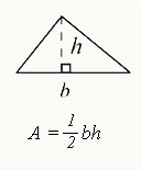 <p>A = 1/2(B)(H)</p>