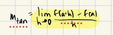 <p>m<sub>tan</sub> = Lim<sub>h→0</sub> [f(a+h) - f(a)]/h</p>