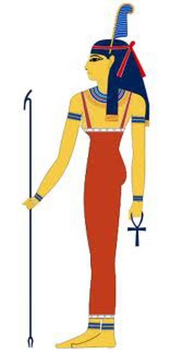 <p>Shown as a feather, goddess of divine order, truth, justice, harmony</p><p>-Maat is an ancient Egyptian concept representing truth, justice, harmony, balance, and cosmic order, personified as a goddess.</p><p>-She is often depicted as a woman wearing an ostrich feather on her head, symbolizing truth and justice.</p><p>-Maat was considered a fundamental principle in Egyptian religion and society, governing both cosmic and human affairs.</p><p>-The concept of Maat guided ethical behavior, moral conduct, and social interactions, with individuals expected to uphold truth, honesty, and righteousness in their daily lives</p>