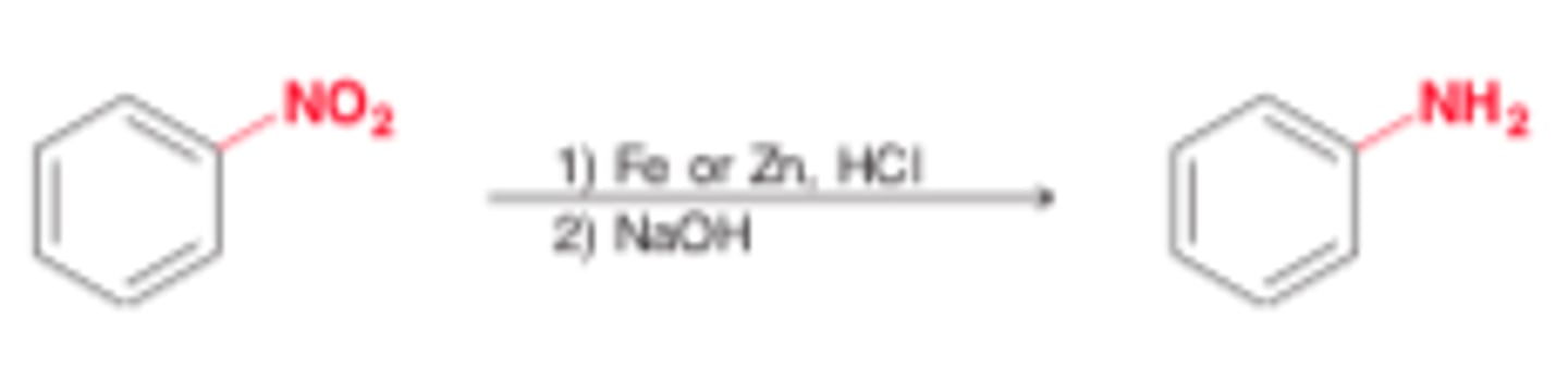 <p>NO2 can be reduced to give a NH2 group</p><p>1) Fe or Zn, HCl</p><p>2) NaOH</p>