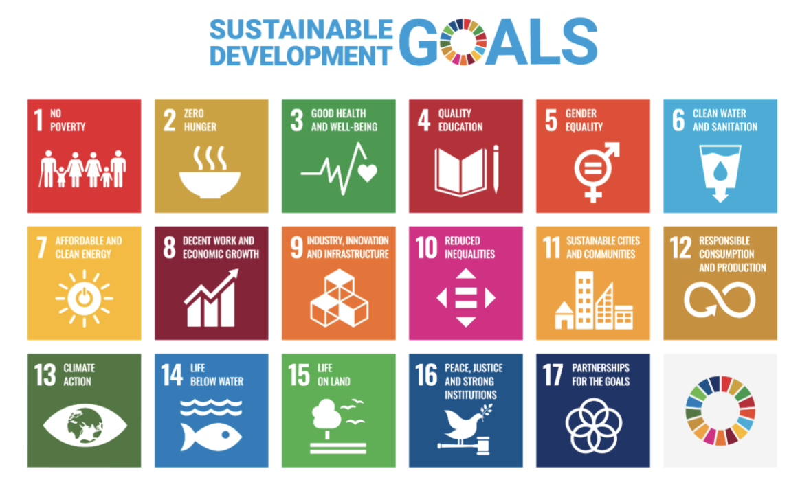 1 - No Poverty 
2 - Zero Hunger 
3 - Good Health and Well Being 
4 - Quality Education 
5 - Gender Equality 
6 - Clean Water and Sanitation 
7 - Affordable and clean energy 
8 - Decent Work and Economic Growth
9 - Industry, Innovation, and Infrastructure 
10 - Reduced Inequalities 
11 - Sustainable cities and communities 
12 - Responsible Consumption and Production
13 - Climate Action
14 - Life Below Water 
15 - Life on Land 
16 - Peace, Justice, and strong institutions
17 - Partnerships for the goals. 