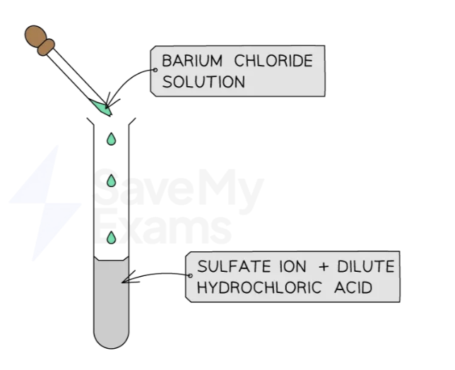 <ul><li><p>Add&nbsp;<strong>dilute acid</strong> to sample</p></li><li><p><strong>Warm</strong> the mixture gently</p></li><li><p>Bubble the&nbsp;<strong>gas</strong>&nbsp;released through <strong>potassium manganate(VII) solution</strong></p></li><li><p>The potassium manganate(VII) solution changes from <strong>purple</strong> to <strong>colourless</strong> if the sulfite ion is present</p></li></ul><p></p>
