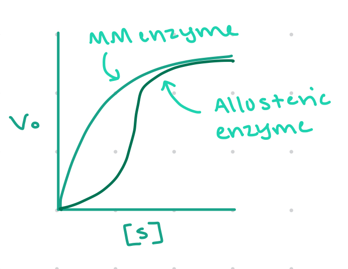 <p>regulated by allosteric effectors that bind to sites other than the active site. have a steep slope near <em>K</em><sub>M</sub>. </p>