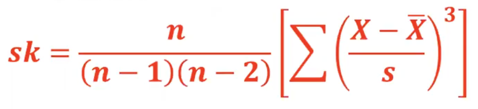 <p>shows the difference between each value and the mean, divided by standard deviation</p><ul><li><p>if difference is (+), the particular value is larger than the mean</p></li><li><p>if difference is (-), is it smaller than the mean</p></li><li><p>when cubed, it shows the information on the direction of the difference</p></li></ul><p></p>