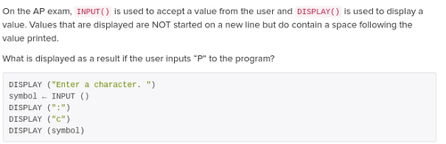 <p>Enter a character. P</p><p>: c P</p>