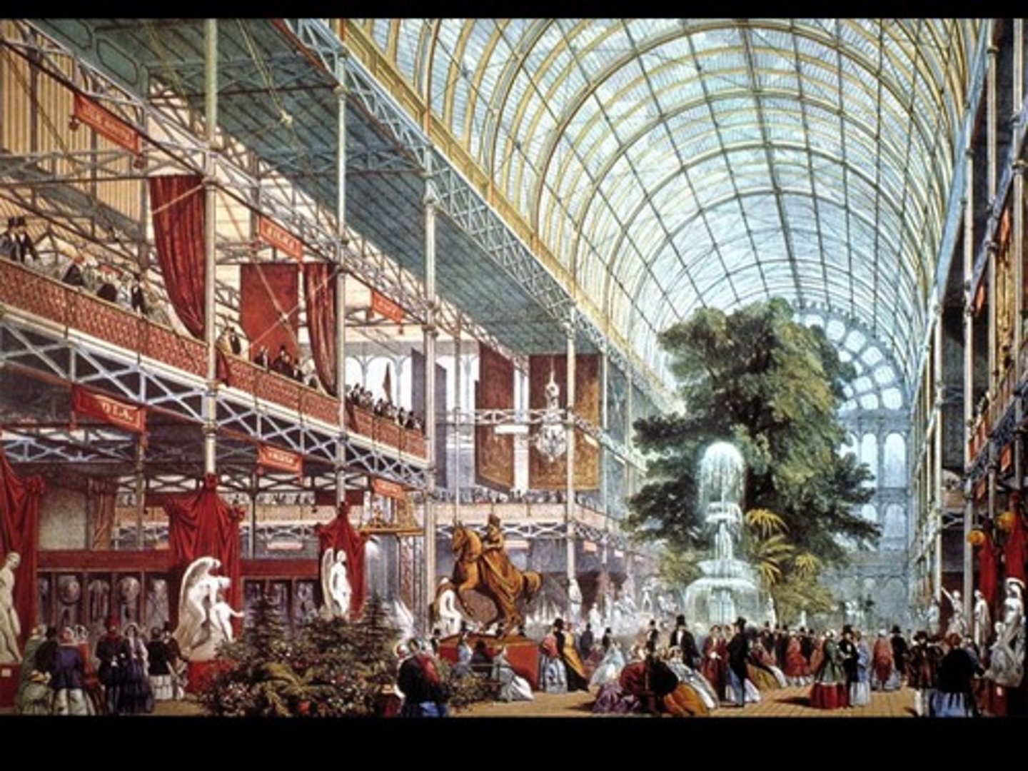<p>Designed by Joseph Paxton (a gardener), built with prefabricated parts, cast iron, and sheet glass<br>modular so it can be easily taken apart and moved<br>big greenhouse</p>