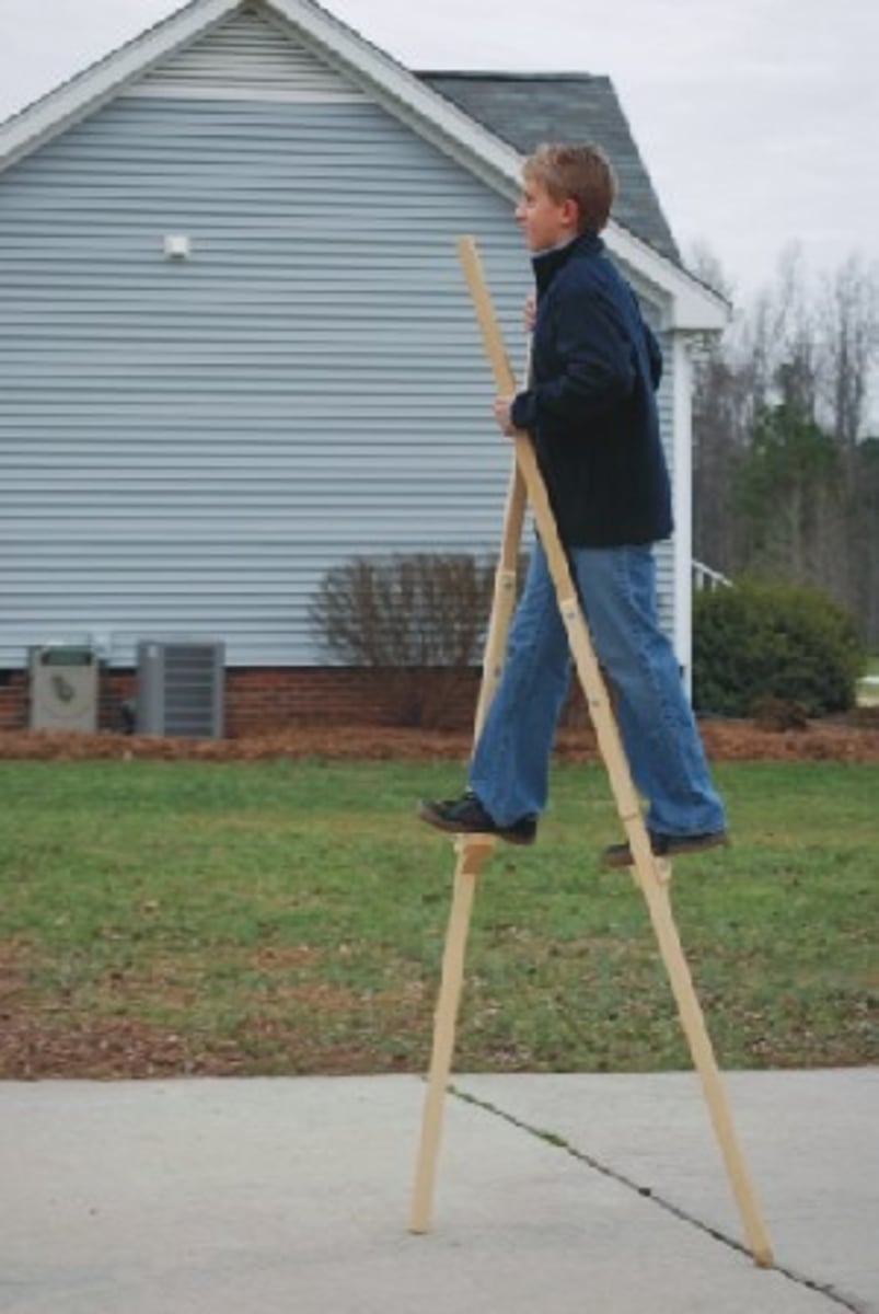 <p>two long poles with supports for the feet</p>