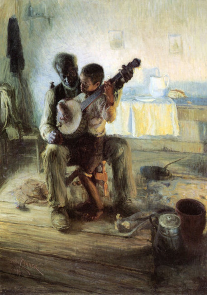 <p>Light, size, and placement emphasizes the figures of the old man and the young boy. Light illuminates the older man's side and the child's face. The man and the child are posed so that they have the most mass and the largest form. They also have darker values while the background has lighter values.</p>