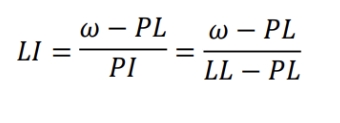 <p>Liquidity Index (water-plasticity ratio)</p>
