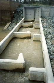 <p>single vertical slot between each pair of pools, which creates a high-velocity jet.&nbsp;</p><p>Fish can swim through the slot at any depth, and the low-velocity areas on the sides of the pool allow for resting</p><p><span>Fish movement can be slower than in other fishways</span></p>