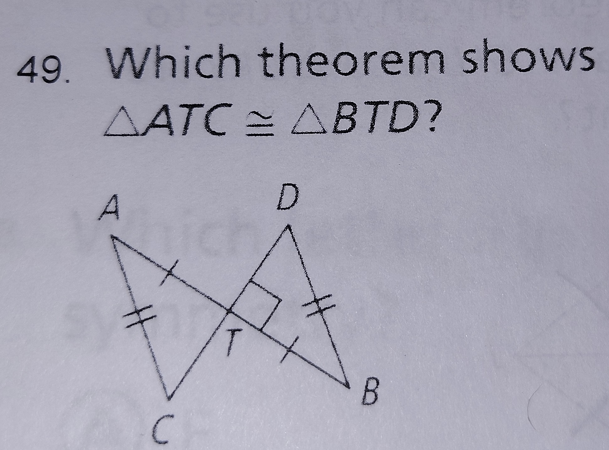 <p>Which theorem shows ∆ATC ≈∆BTD?</p>
