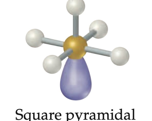 <p>Geometría molecular para seis regiones; 5 pares enlazantes y 1 par libre, angulo de enlace es menor de  90°.</p>