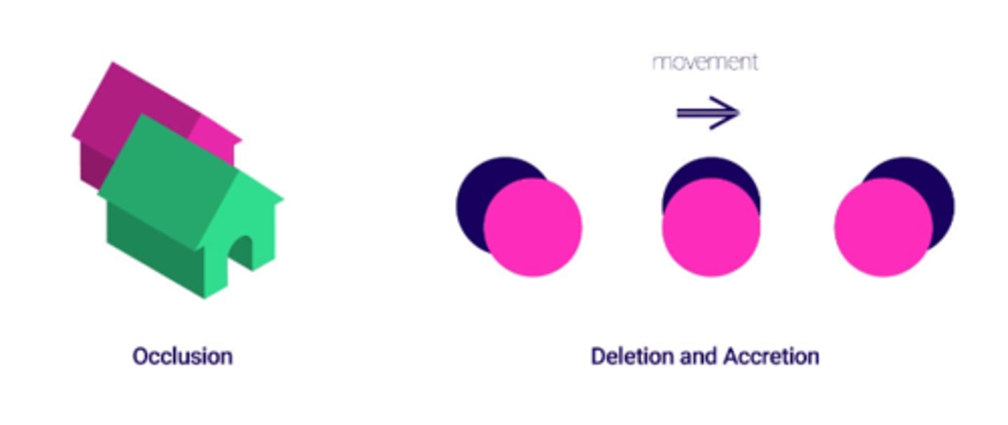 <p>Monocular depth cue that includes the gradual dissapearance of one object behind another and the gradual reapperance of that object.</p>