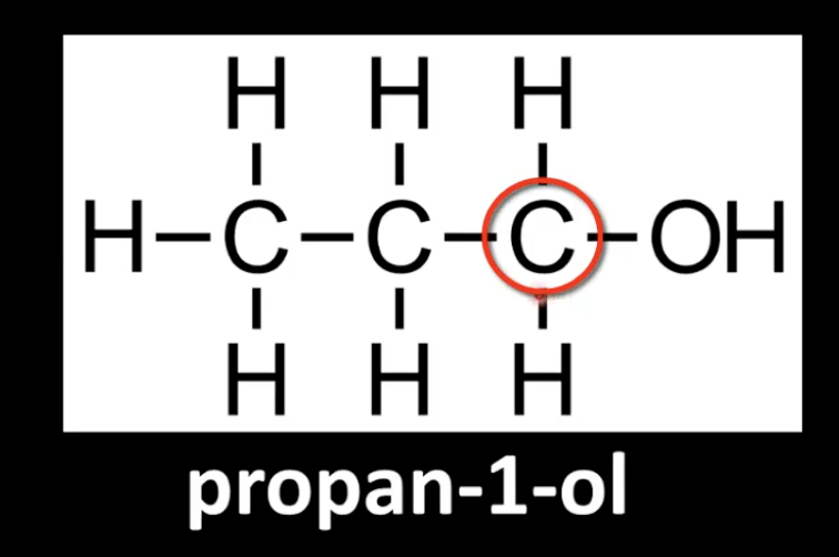 <p>Carbon bonded to -OH is attached to one alkyl group. </p><p>Example: Propan-1-ol. </p><p>Classified by counting carbon neighbors of the -OH carbon.</p>